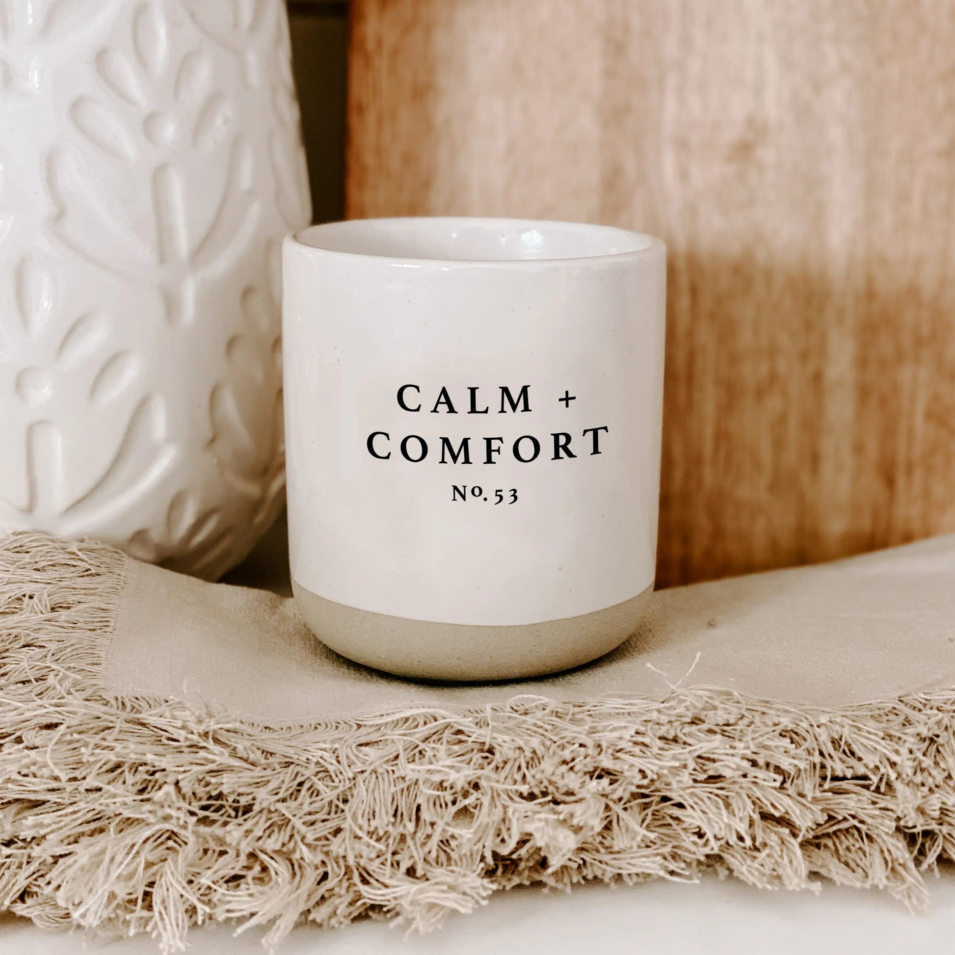 Calm and Comfort Soy Candle - Cream Stoneware Jar - 12 oz