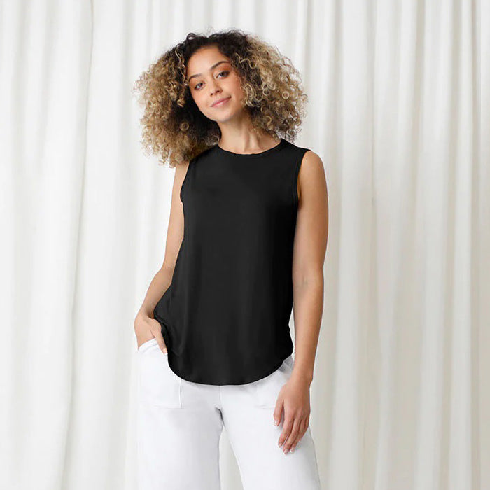Bamboo Boat Neck Black Tank, Women's Tops, Sympli Clothing, Canada