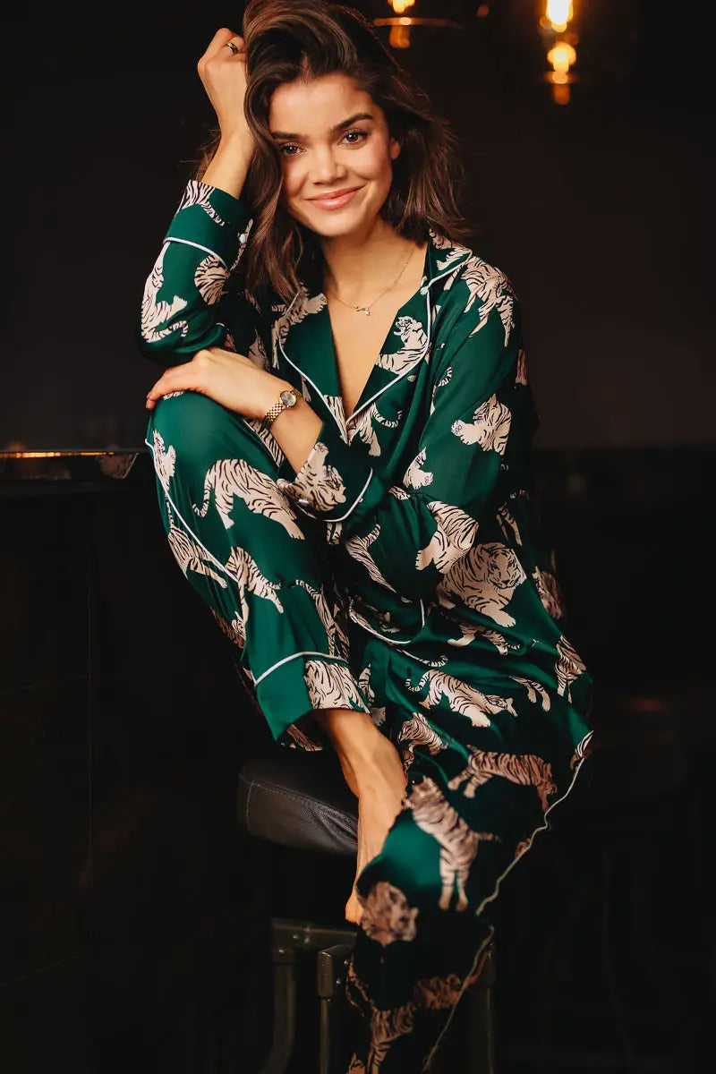 Zola Tiger Print Satin Pajama Set by Averie Sleep