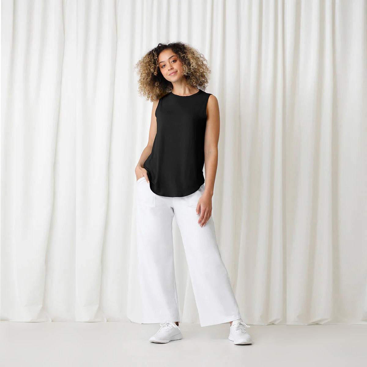 Bamboo Boat Neck Black Tank, Women's Tops, Sympli Clothing, Canada