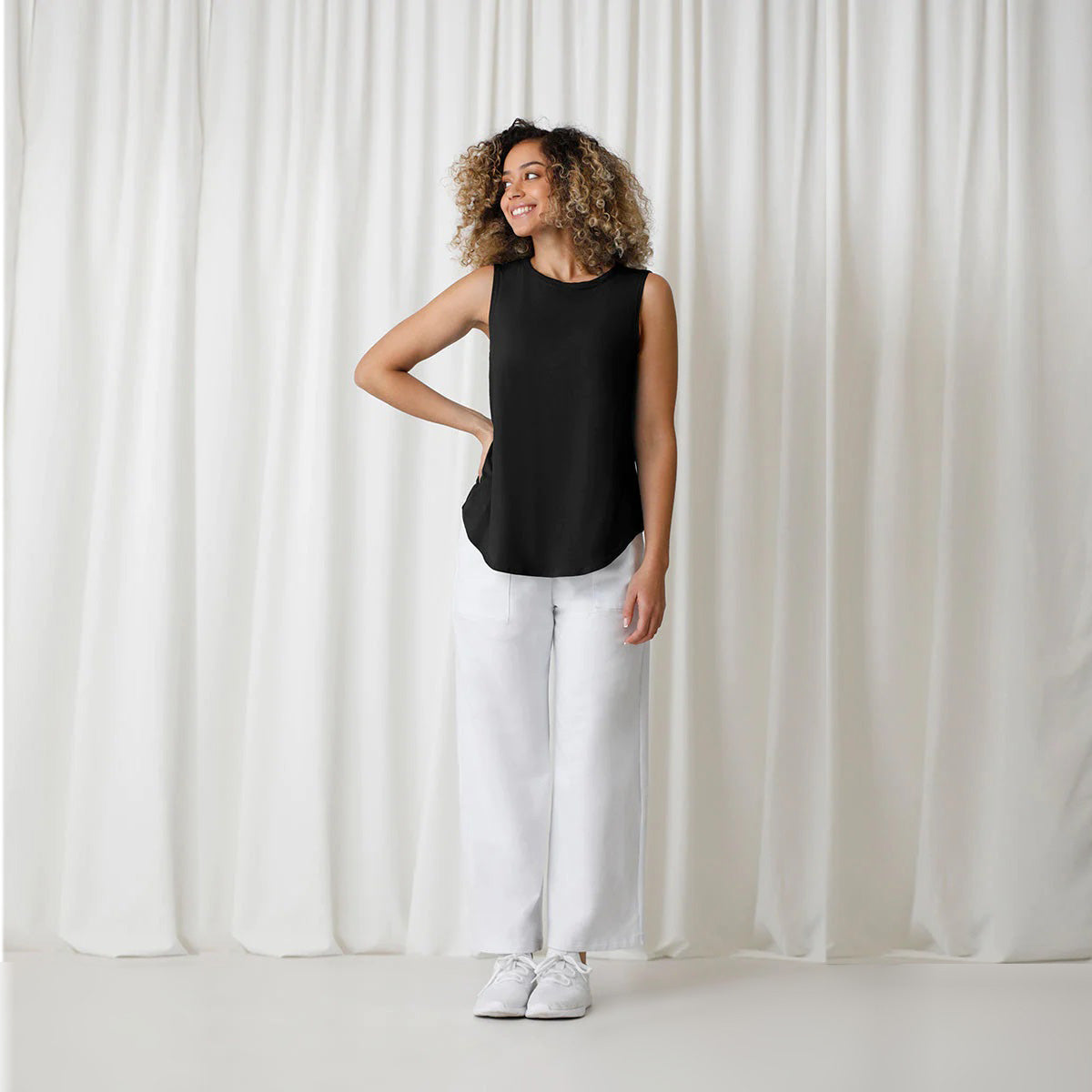 Bamboo Boat Neck Black Tank, Women's Tops, Sympli Clothing, Canada