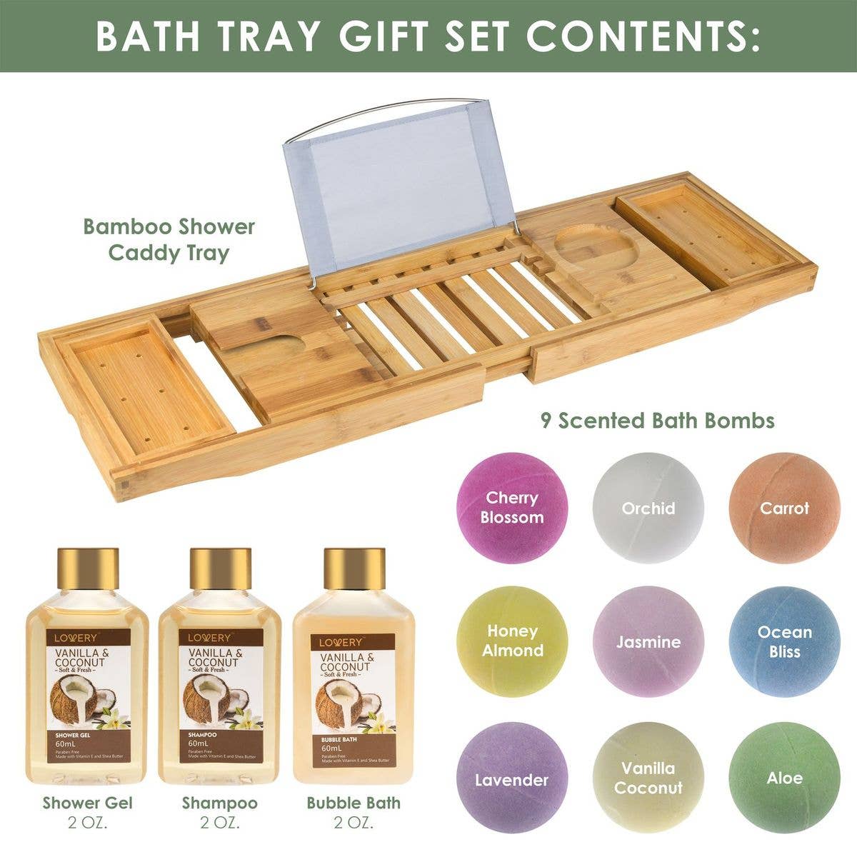 Bamboo Bathtub Caddy Gift Set - Expandable Tray + Bath Bombs_Canada
