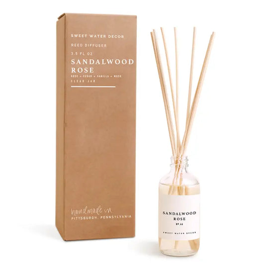 Sandalwood Rose Reed Diffuser - Clear Jar - 3.5 oz