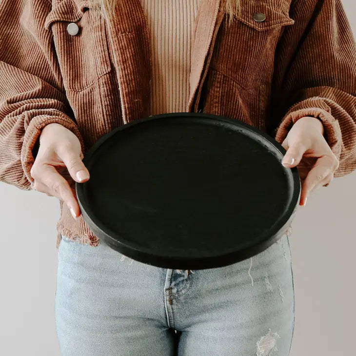 Black Round Tray - Large Wood