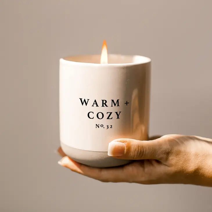 Warm and Cozy Soy Candle - Cream Stoneware Jar - 12 OZ