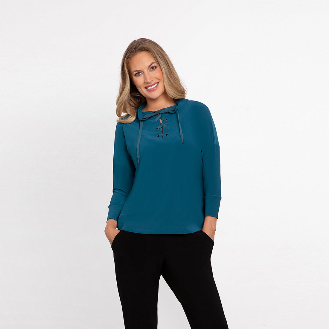 Lynk Pullover, Fall-Winter Tops for Women, Blue/Dragonfly Colour, Sympli Clothing, Toronto, Canada