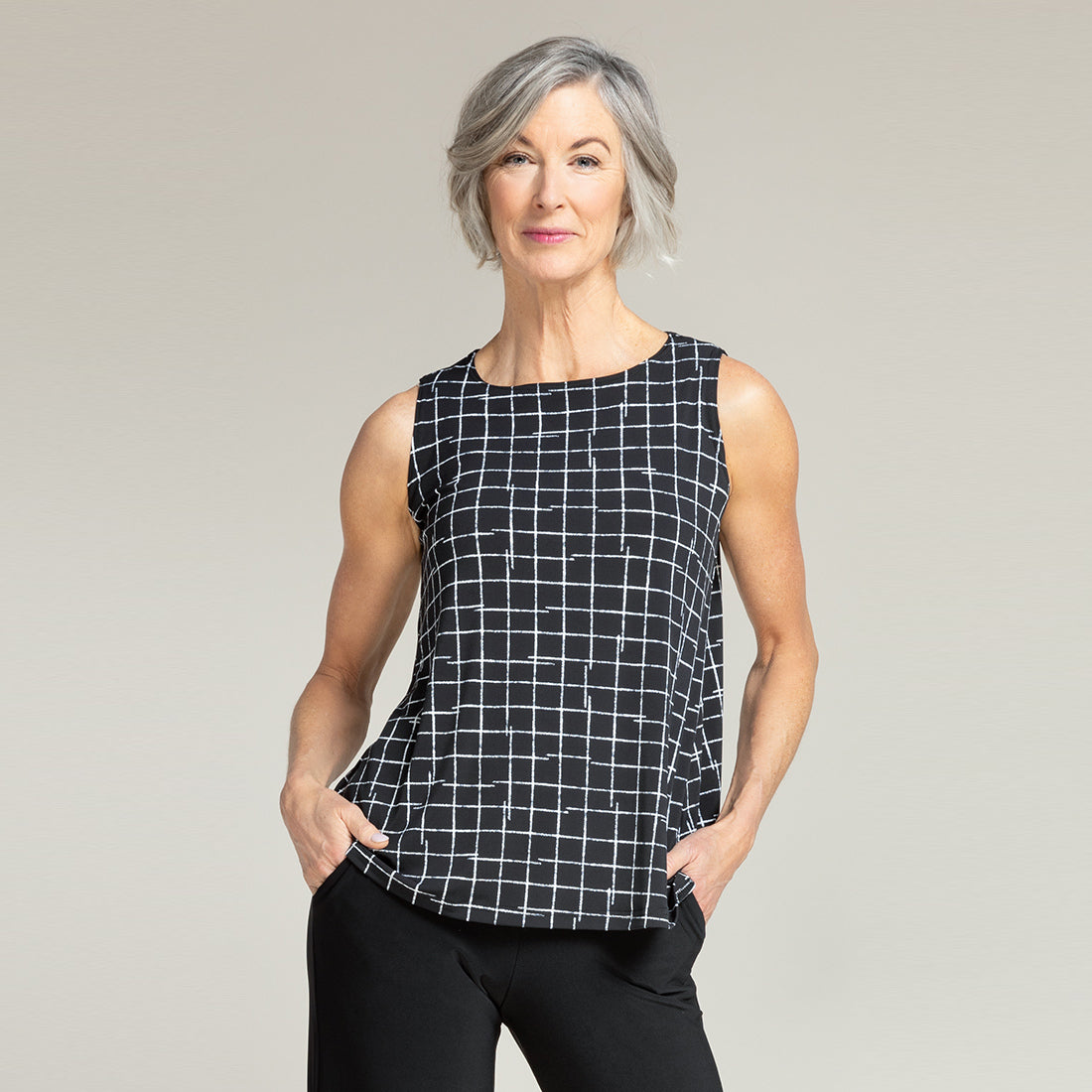 Trapeze Tank Crosshatch Small Print, Sympli Clothing Women's Fashion, Canada