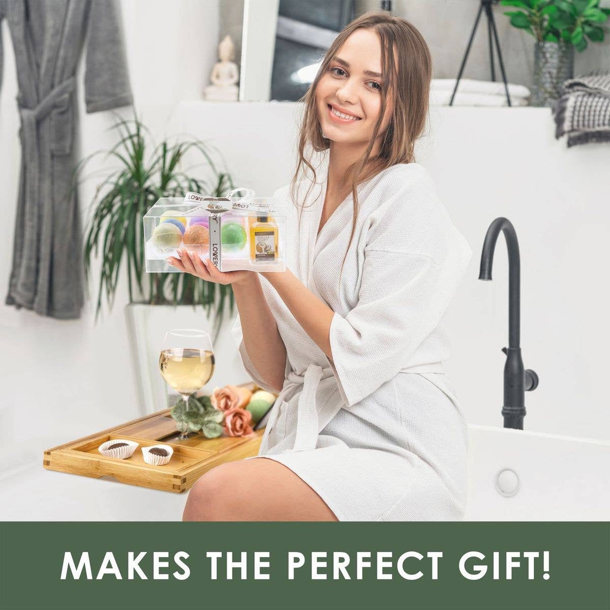 Bamboo Bathtub Caddy Gift Set - Expandable Tray + Bath Bombs_Canada