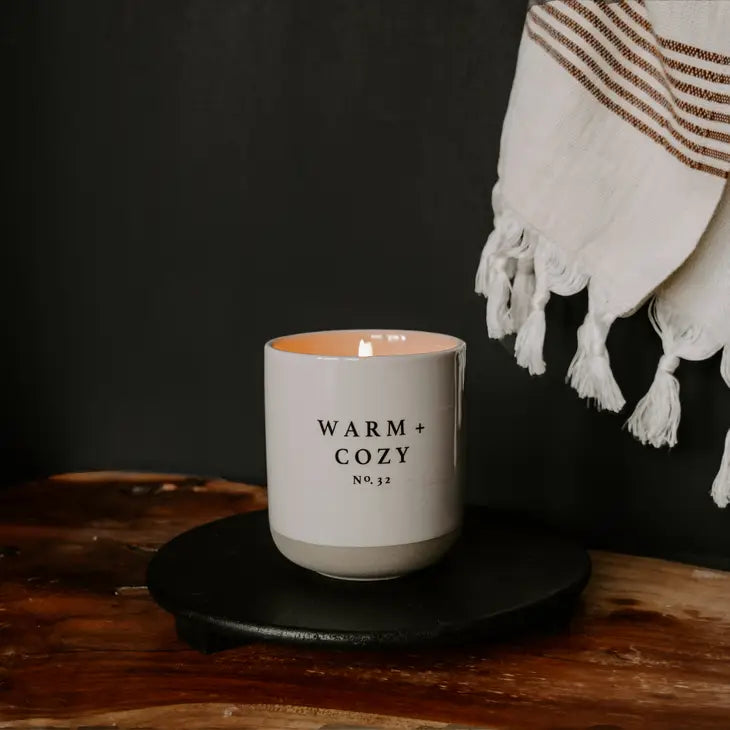 Warm and Cozy Soy Candle - Cream Stoneware Jar - 12 OZ