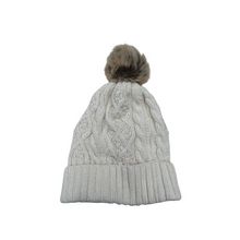 Load image into Gallery viewer, Cable Hat with Faux Fur Pom
