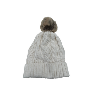 Cable Hat with Faux Fur Pom