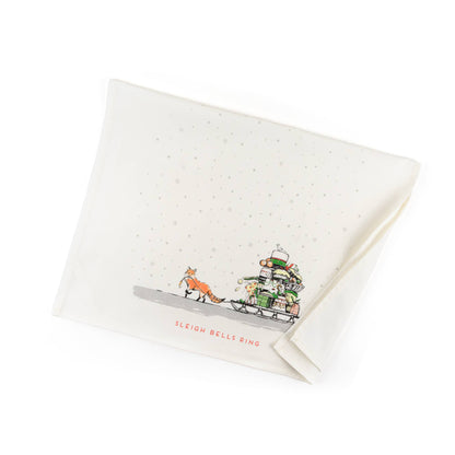 Fox with Sleigh Holiday Tea Towel