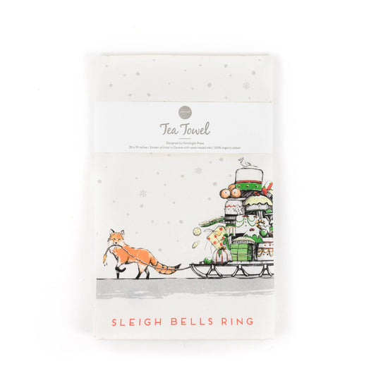 Fox with Sleigh Holiday Tea Towel