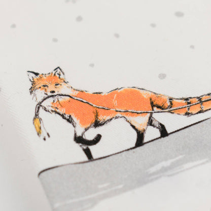 Fox with Sleigh Holiday Tea Towel