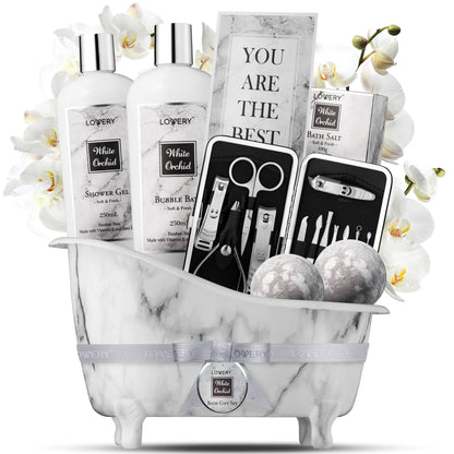 White Orchid Spa Gift Basket, Deluxe Stress Relief Spa Kit