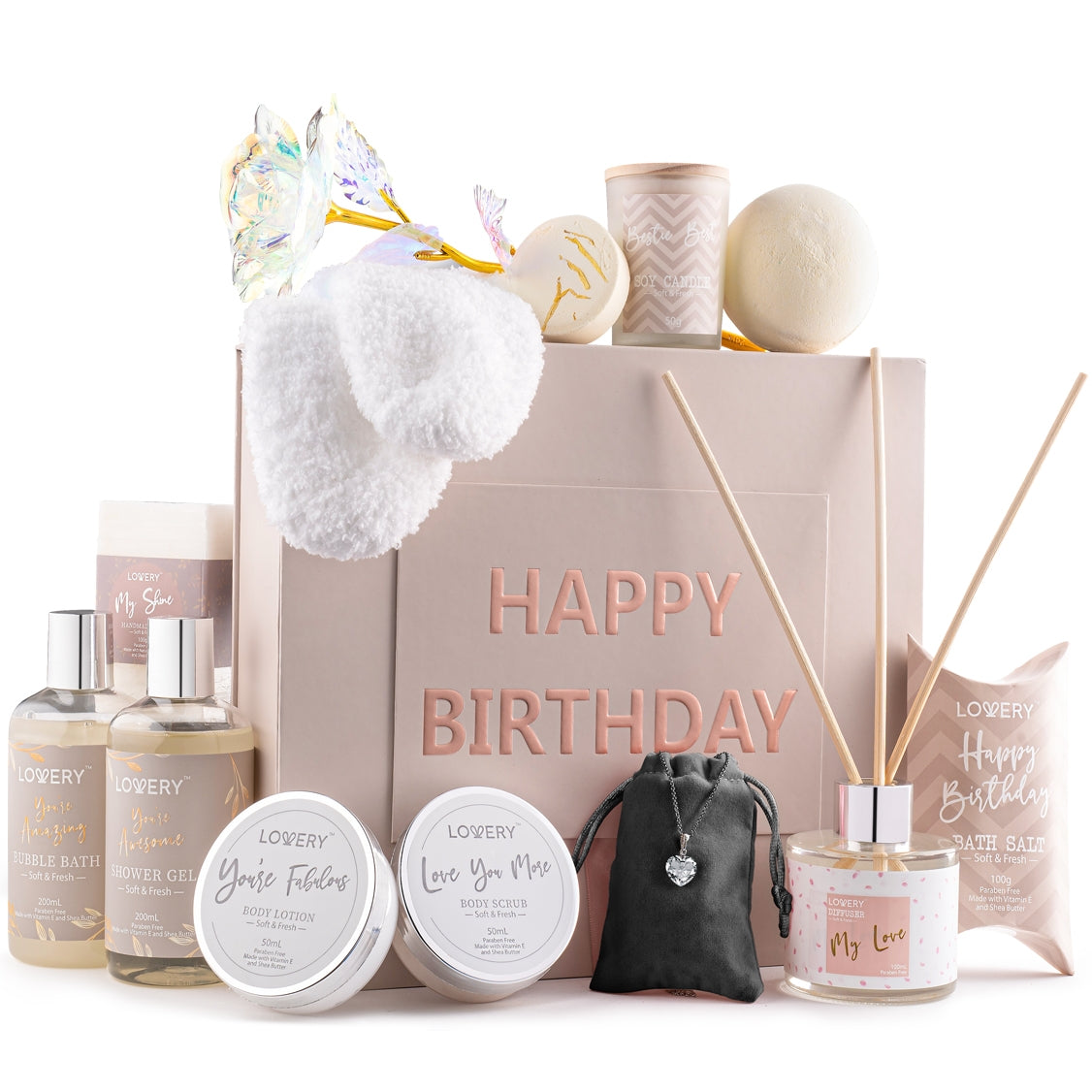 Birthday Gift Basket - Bath & Spa Gift Set with CZ Necklace_Canada