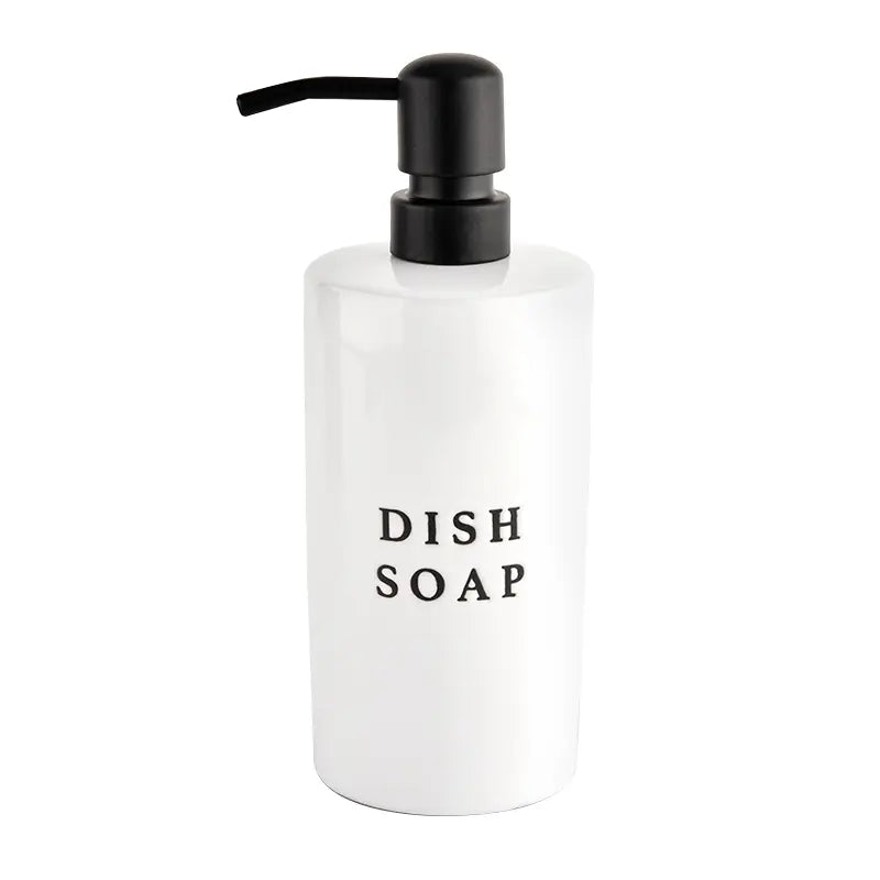 15oz White Stoneware Dish Soap Dispenser (White/Black)