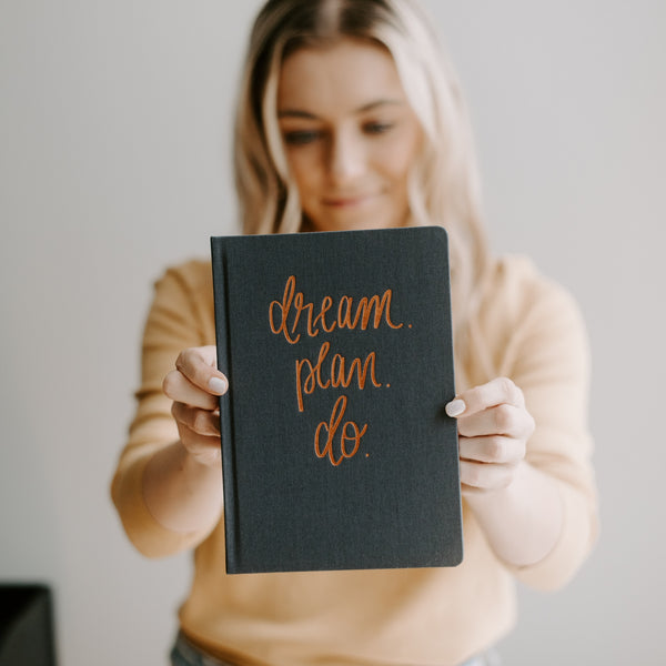 Dream. Plan. Do. Grey and Rose Gold Fabric Journal