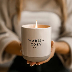 Warm and Cozy Soy Candle - Cream Stoneware Jar - 12 OZ