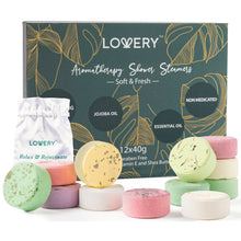Load image into Gallery viewer, Shower Steamer Tablets, 12 Aromatherapy Shower Bombs + Pouch
