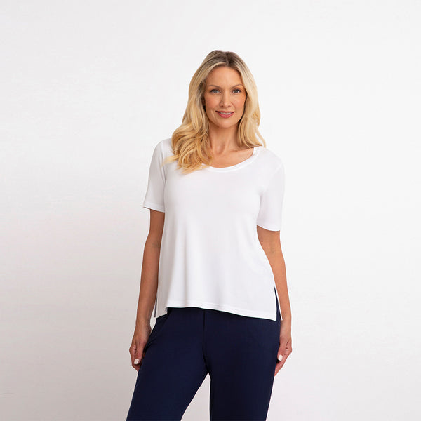 Bamboo Scoop Neck T, Short Sleeve, White, Sympli, Made in Canada